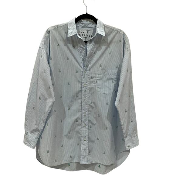 Frank & Eileen Shirley Oversized Italian Cotton Shirt Sailboat Stripe Size Small - Picture 3 of 12